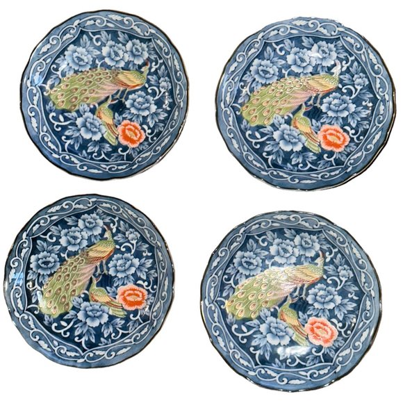 Beautiful Vintage Peacock Design Sauce Dishes - Set of 4 - Picture 6 of 9